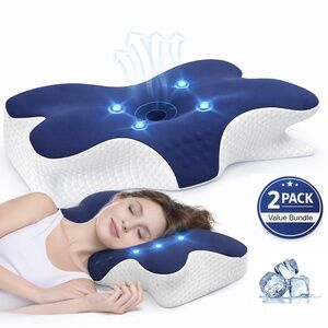 2 Pack Ergonomic Cervical Neck Pillow , Memory Foam , Pain Relief , NEW